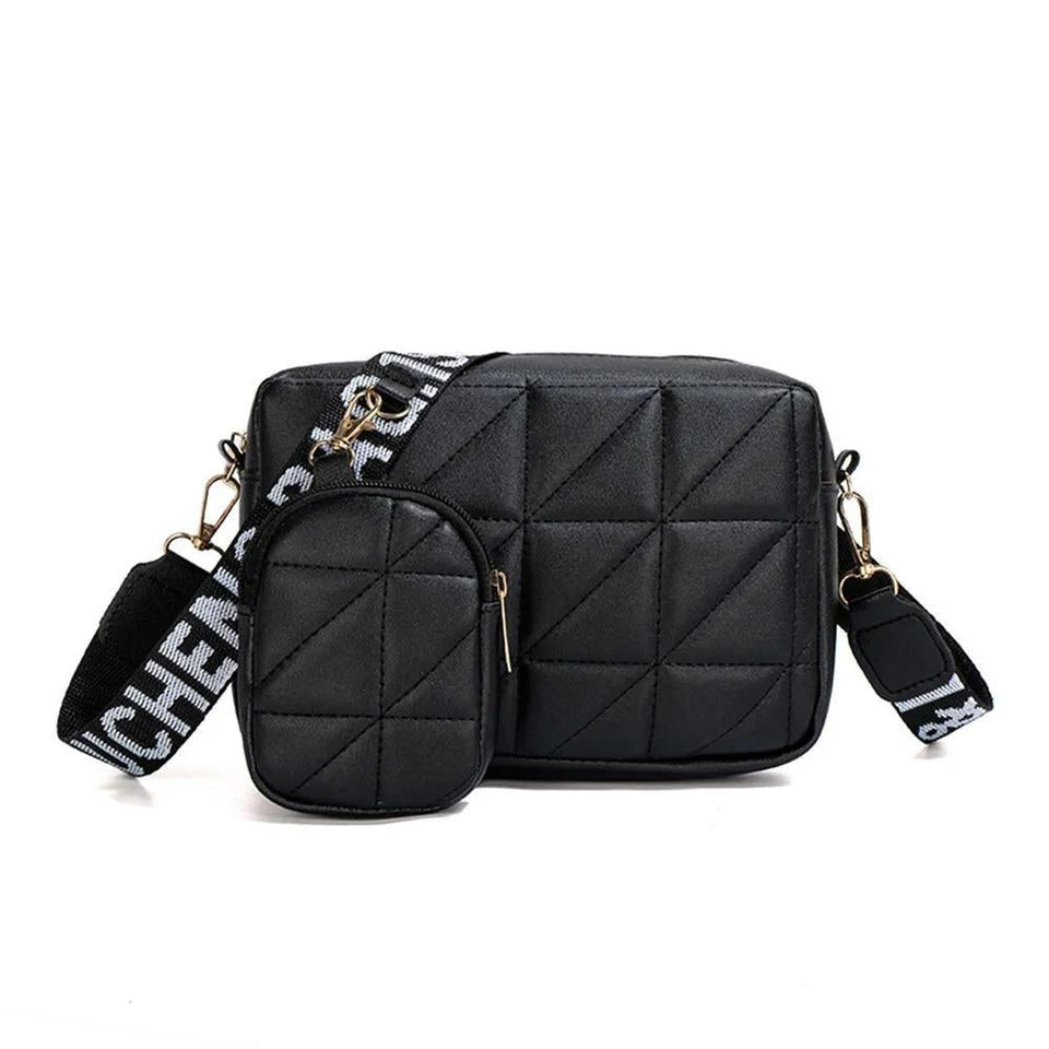 Stylish Girl's Crossbody Bag - 2 Pcs Black Embroidered PU Leather, C-AR-5 Black